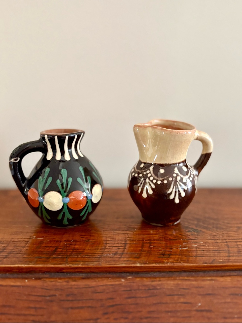 Hand-Painted Ceramic Mini Pitchers - Black and Brown